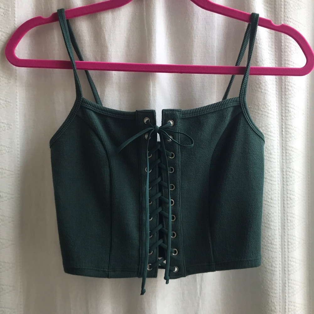 Forest Green Lace-up Crop Top